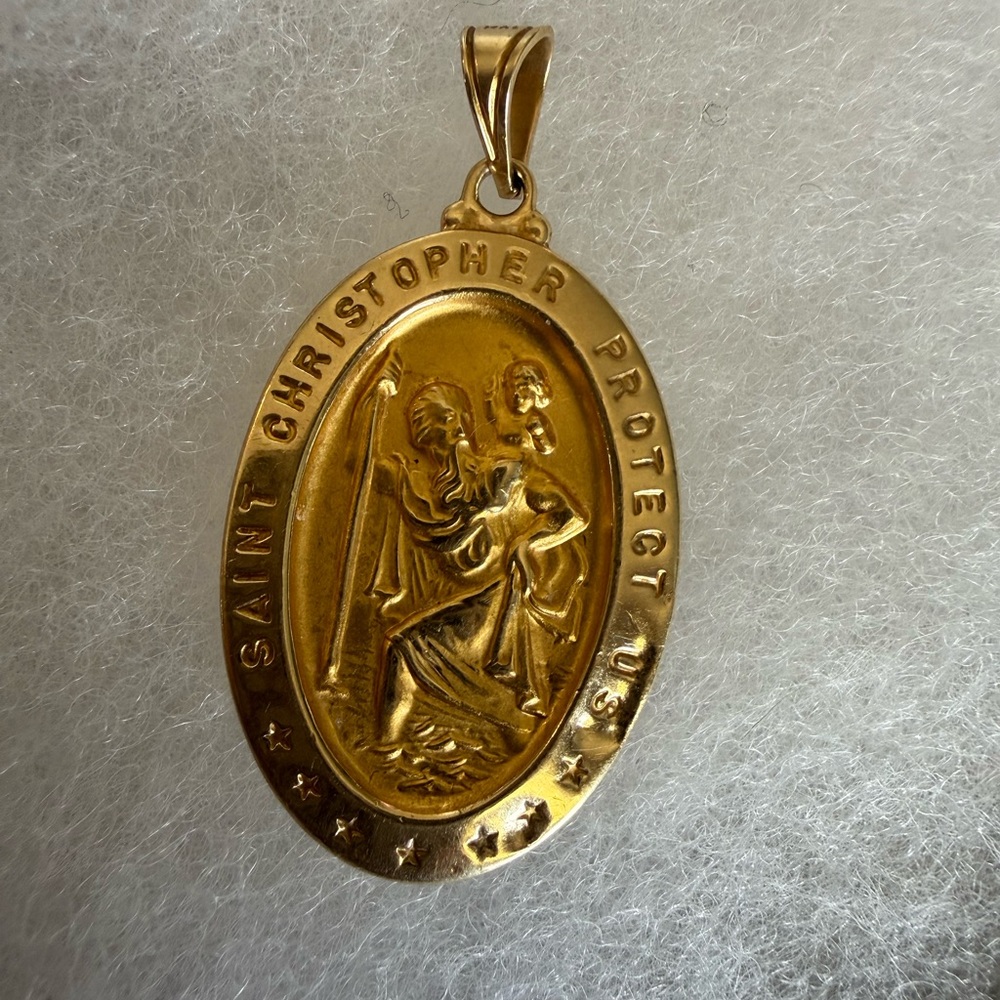 14K gold religious antique St Christopher medallion pendant